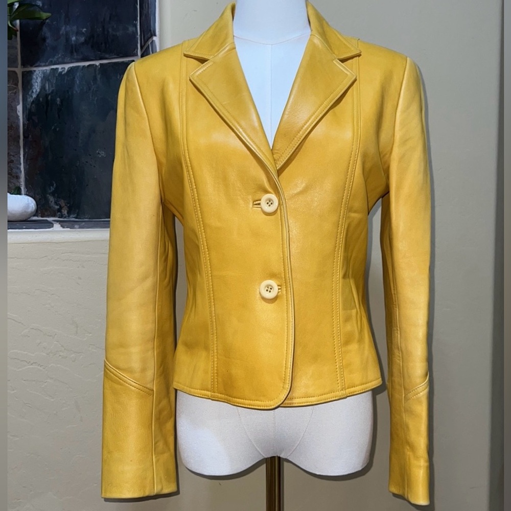 Parfait Leather Italy Yellow Leather Jacket Size Medium